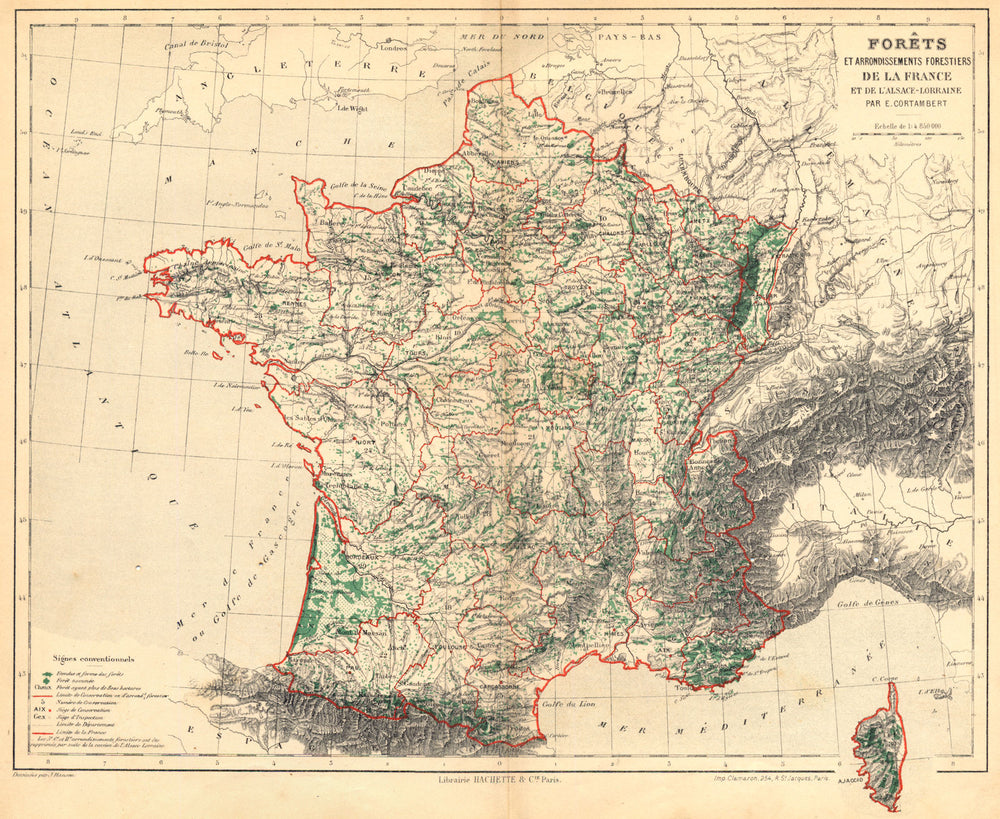 FRANCE. Forêts Arrondissements Forestiers de L'alsace- Lorraine 1880 old map