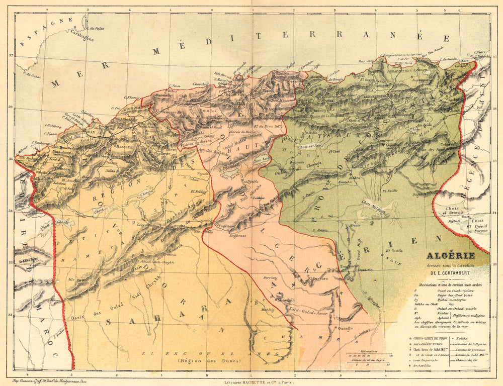 ALGERIA. Algérie dressée sous la direction 1880 old antique map plan chart