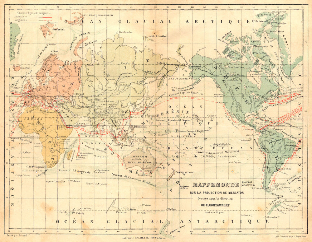 WORLD. Mappemonde sur la projection de Mercator dressée sous la direction 1880