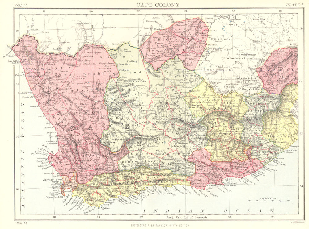 SOUTH AFRICA. Cape Colony. Britannica 9th edition 1898 old antique map chart