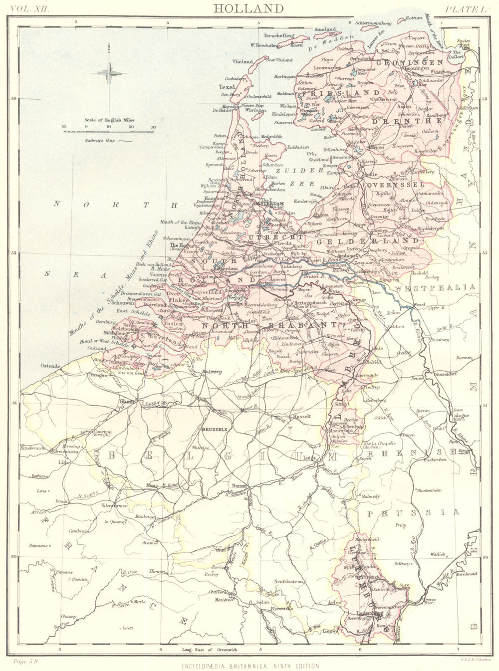 NETHERLANDS. Holland. Luxemburg Luxembourg. Britannica 9th edition 1898 map