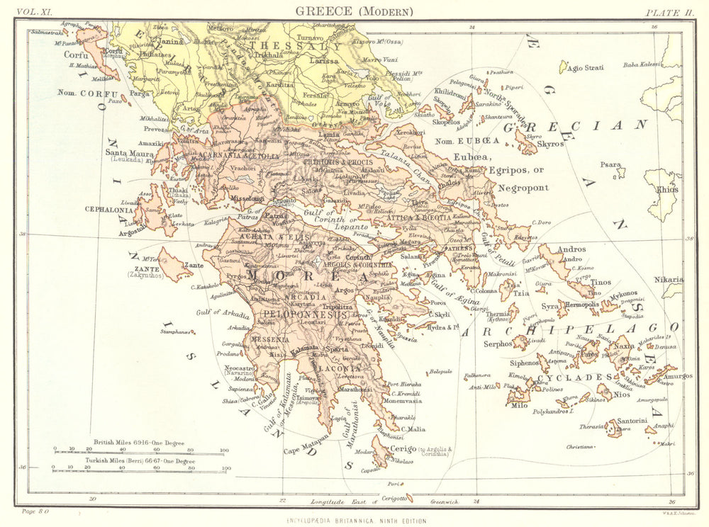 GREECE. Greece (Modern) . Britannica 9th edition 1898 old antique map chart