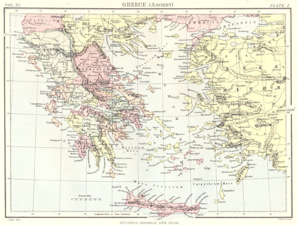 GREECE. Greece (Ancient) . Britannica 9th edition 1898 old antique map chart
