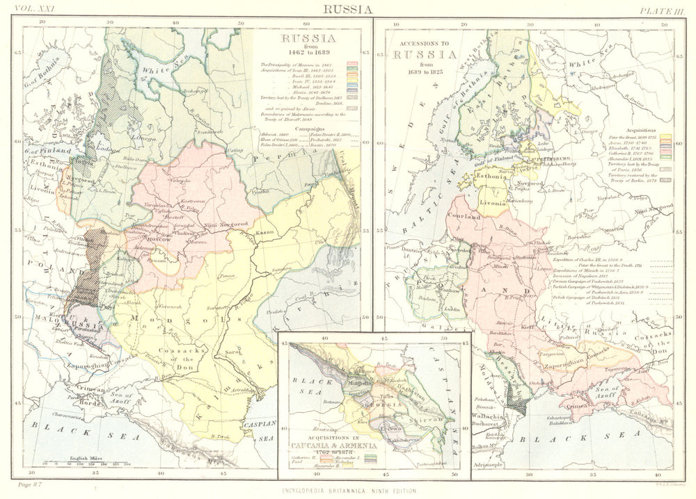 RUSSIA.1462-1689-1825;Accessions Acquisition Caucasia Armenia 1762 -878 1898 map