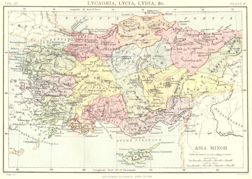 TURKEY. Asia Minor. Lycaonia, Lycia, Lydia. Britannica 9th edition 1898 map