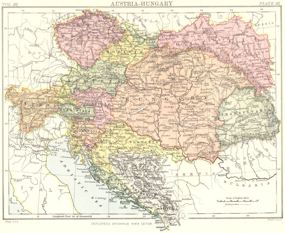 AUSTRIA-HUNGARY. Britannica 9th edition 1898 old antique map plan chart