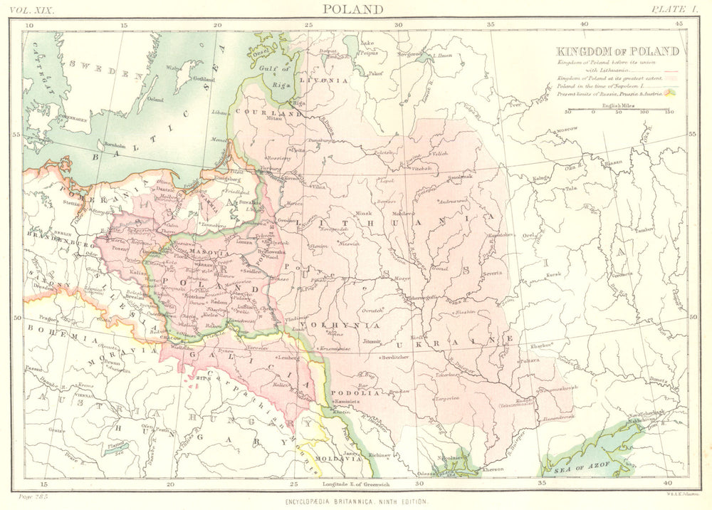 POLAND LITHUANIA LATVIA ESTONIA. Kingdom of Poland. Britannica 9th edi. 1898 map