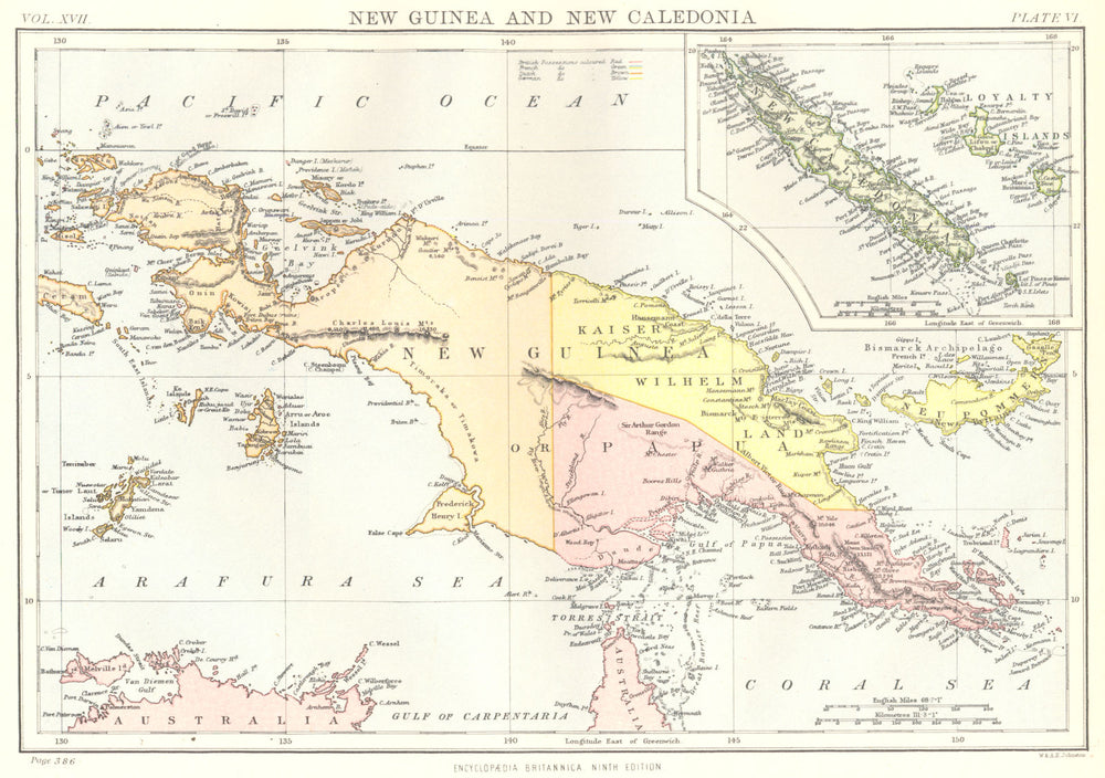 PAPAU NEW GUINEA & NEW CALEDONIA.Irian Jaya.Loyalty Islands. Britannica 1898 map