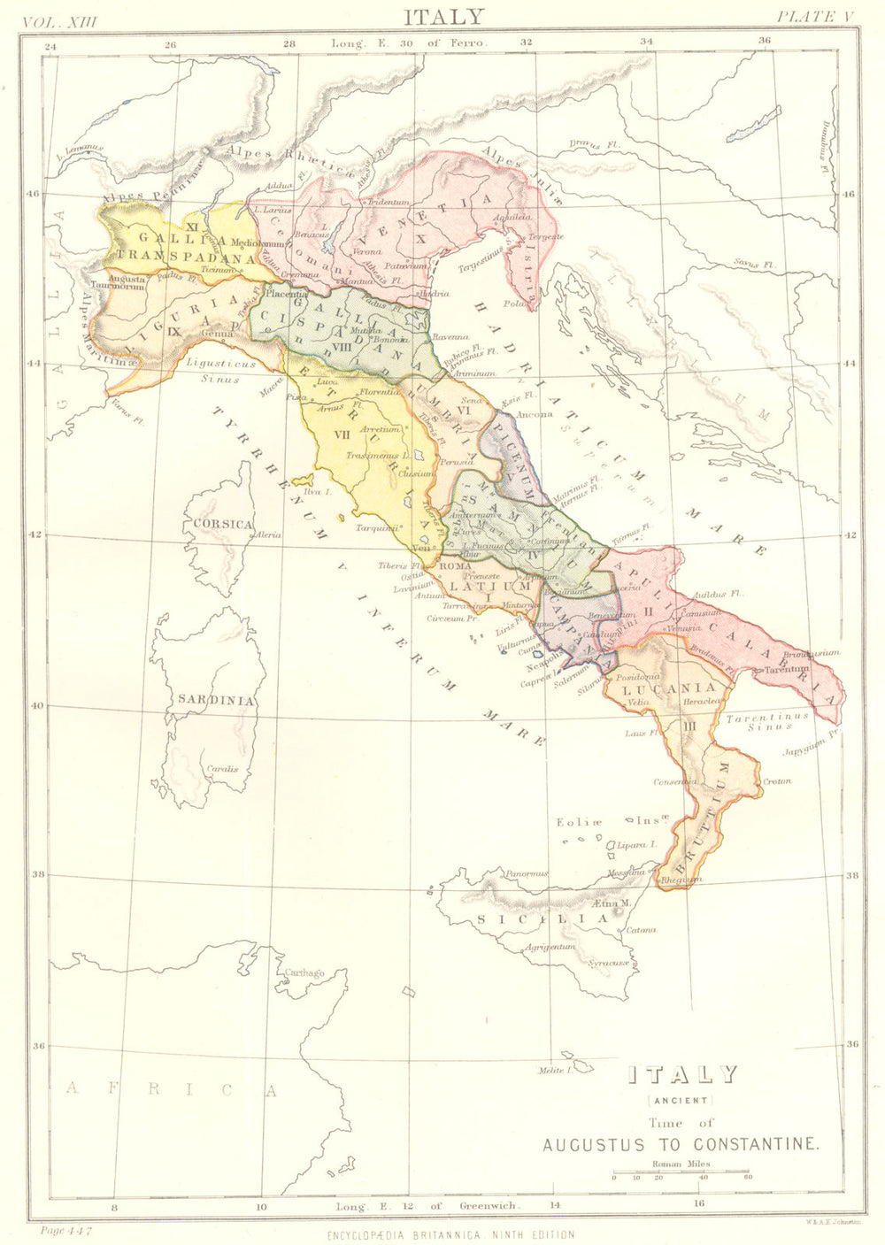 ITALY ANCIENT.time of Augustus to Constantine. Britannica 9th edition 1898 map