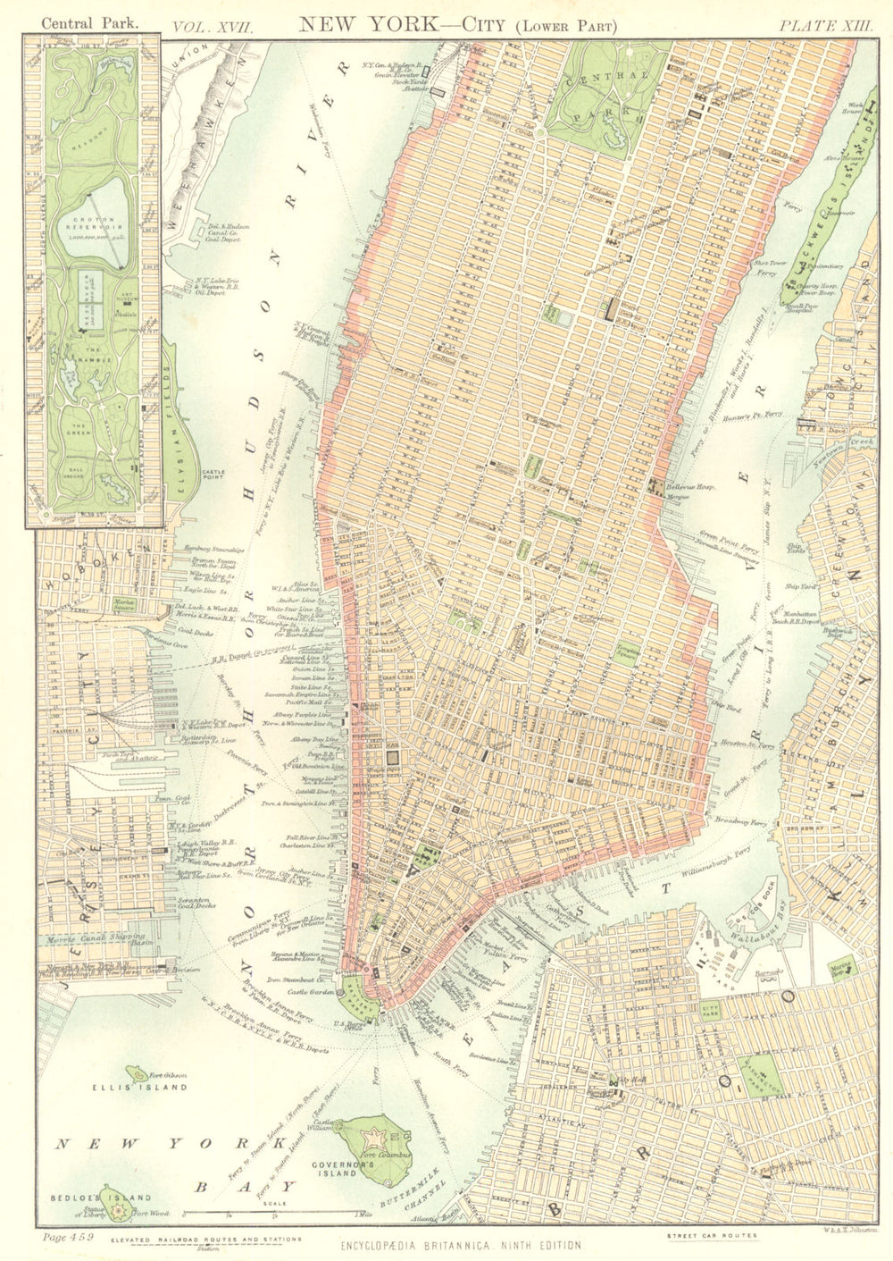MANHATTAN. New York City Lower. Central Park. Brooklyn. Jersey City. 1898 map