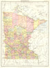 MINNESOTA. State map showing counties. Britannica 9th edition 1898 old