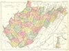 WEST VIRGINIA. State map showing counties. Britannica 9th edition 1898 old