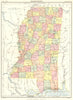MISSISSIPPI. State map showing counties. Britannica 9th edition 1898 old