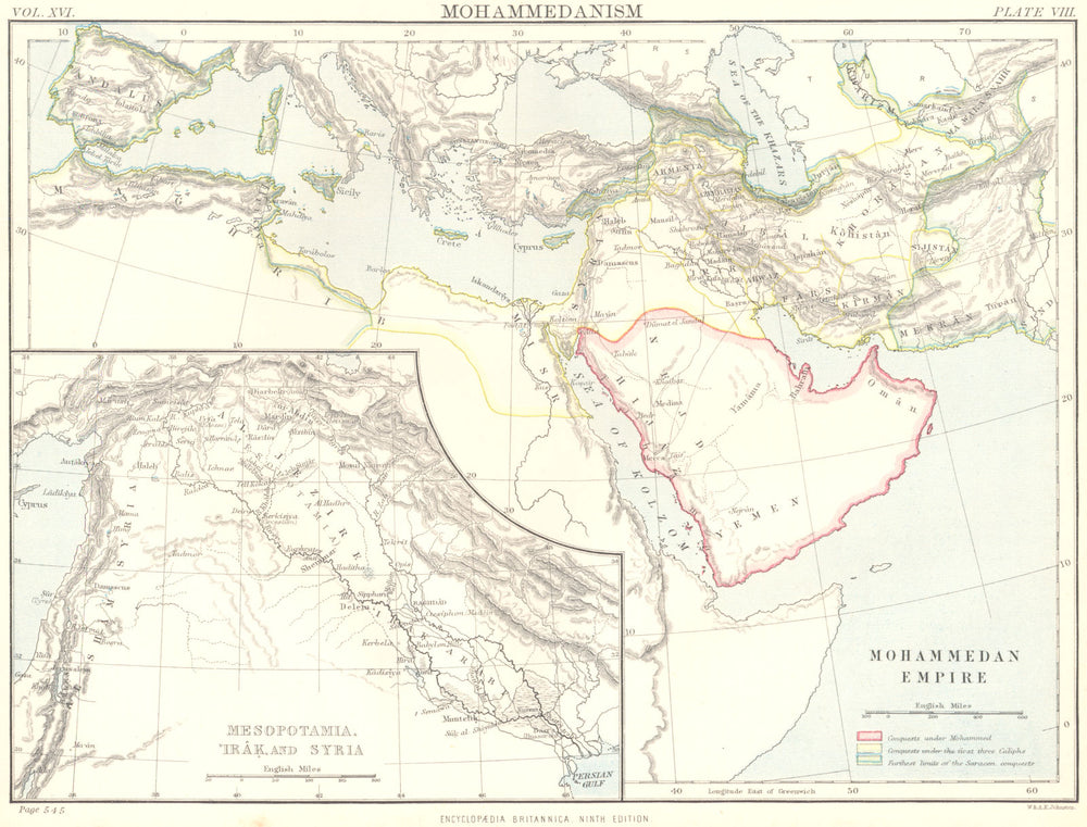 MIDDLE EAST. Islam Muslim Empire; Inset map of Mesopotamia, Iraq & Syria. 1898