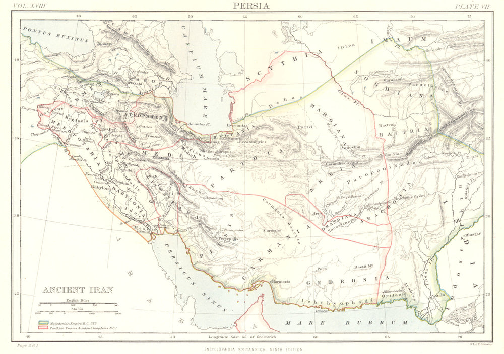 ANCIENT PERSIA. Persia Iran; Ancient Iran. Iraq. Britannica 9th edition 1898 map