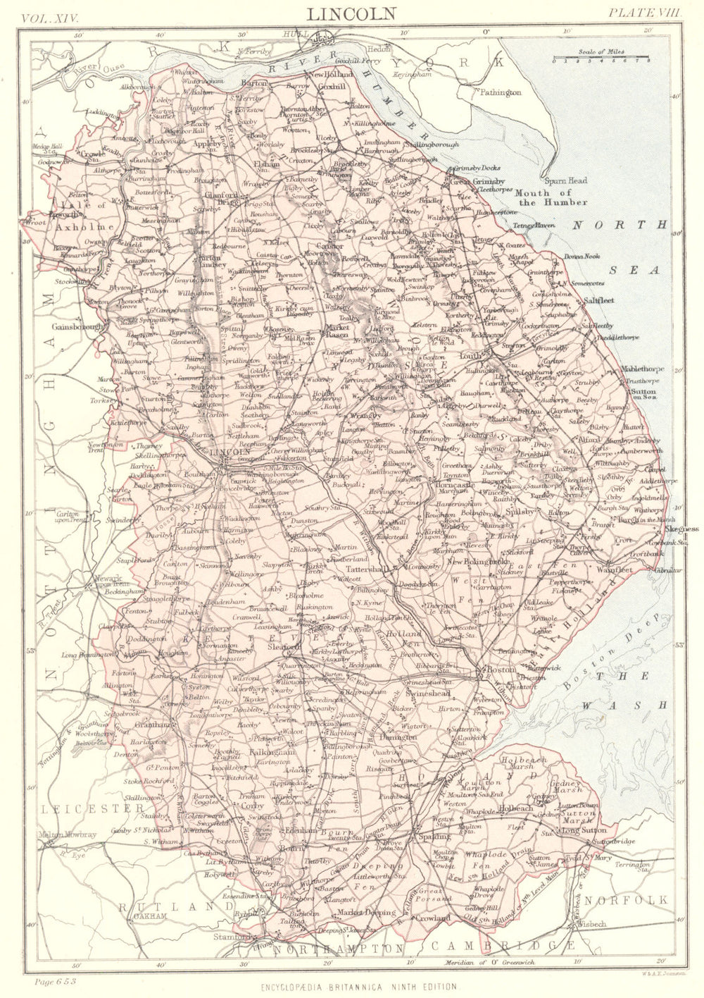LINCOLNSHIRE. Britannica 9th edition County map 1898 old antique chart