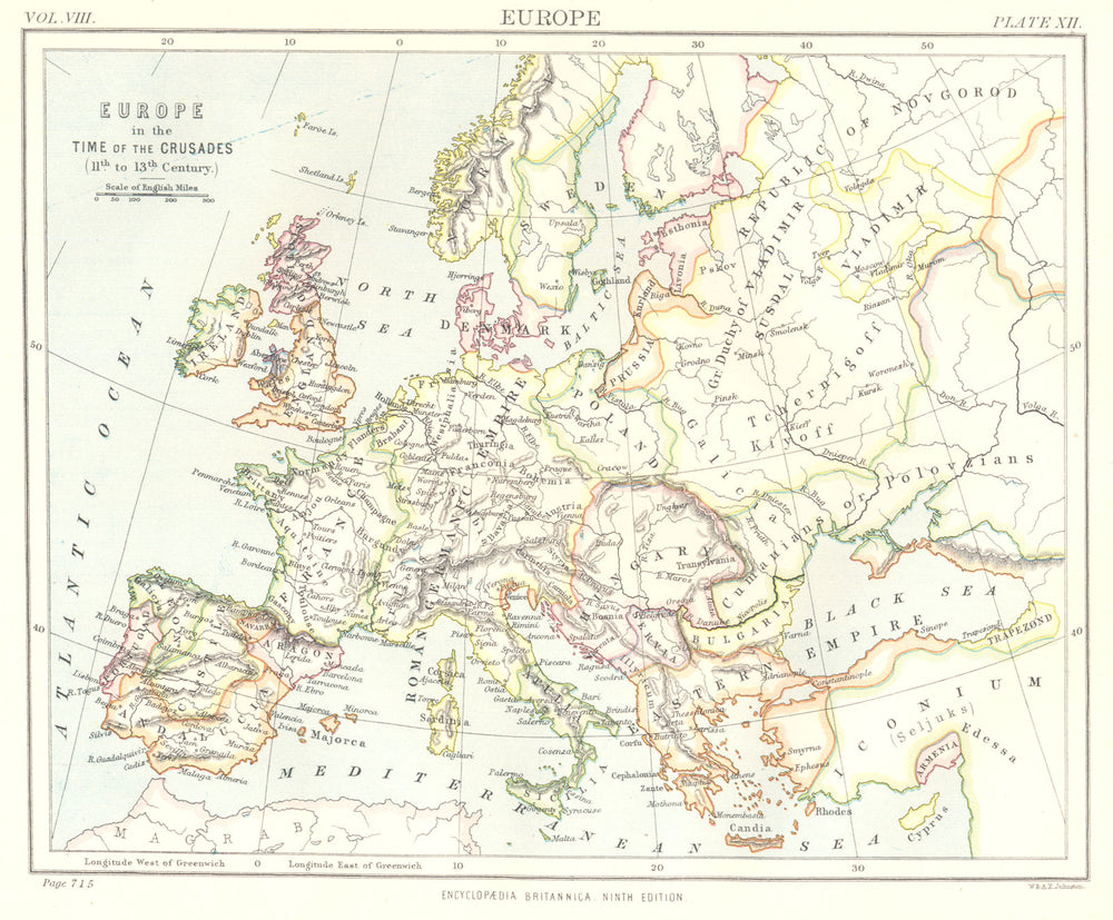 EUROPE. in the time the Crusades (11th-13th Centuries). Britannica. 1898 map