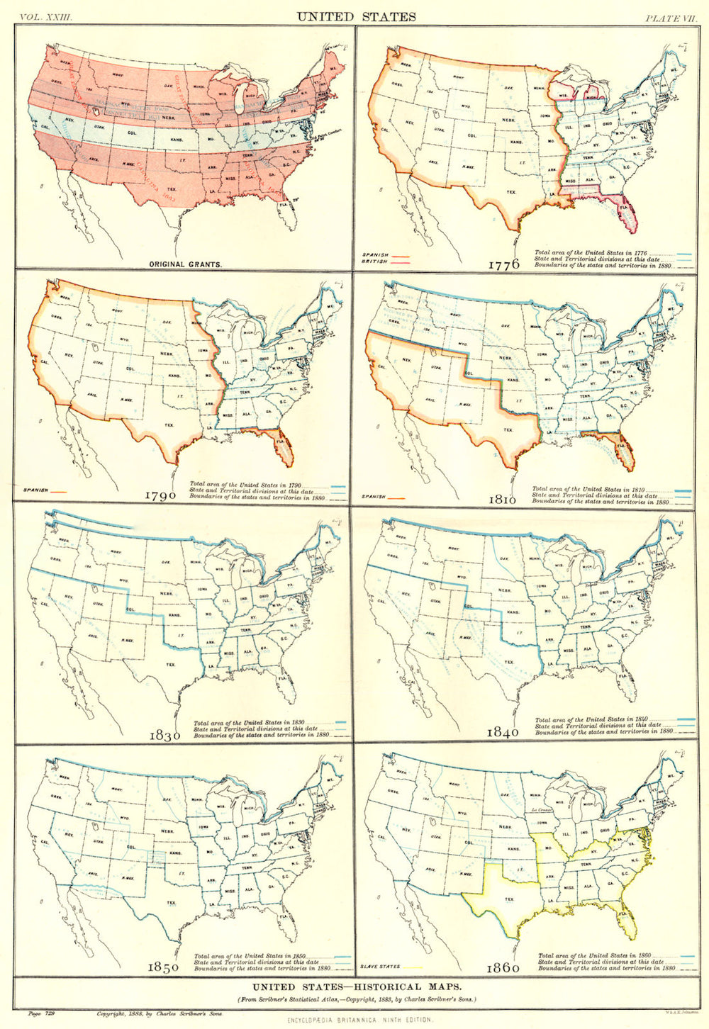 USA HISTORICAL.Original grants. In 1776 1790 1810 1830 1840 1850 1860 1898 map