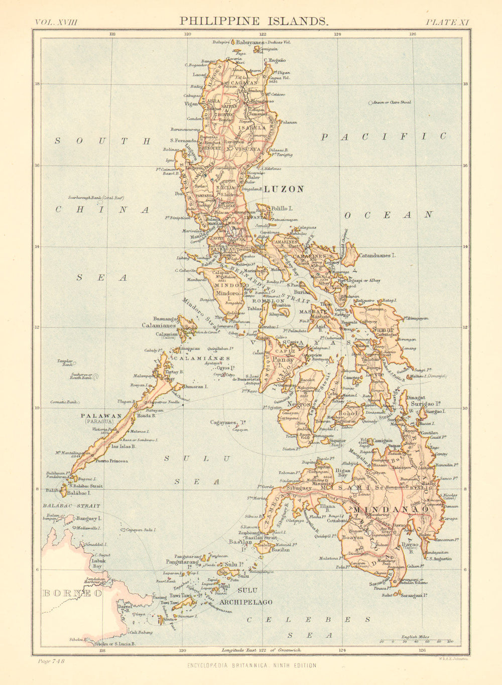 PHILIPPINES. Philippine Islands. Britannica 9th edition 1898 old antique map