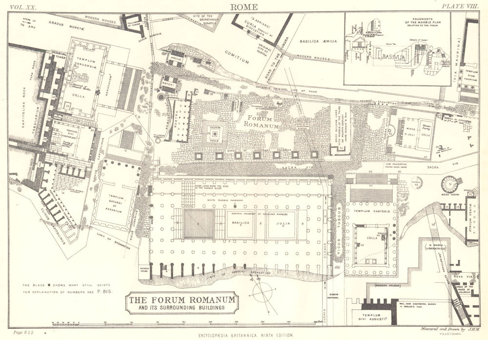 ROME. Forum Romanum & surrounding buildings. Britannica 9th edition 1898 map