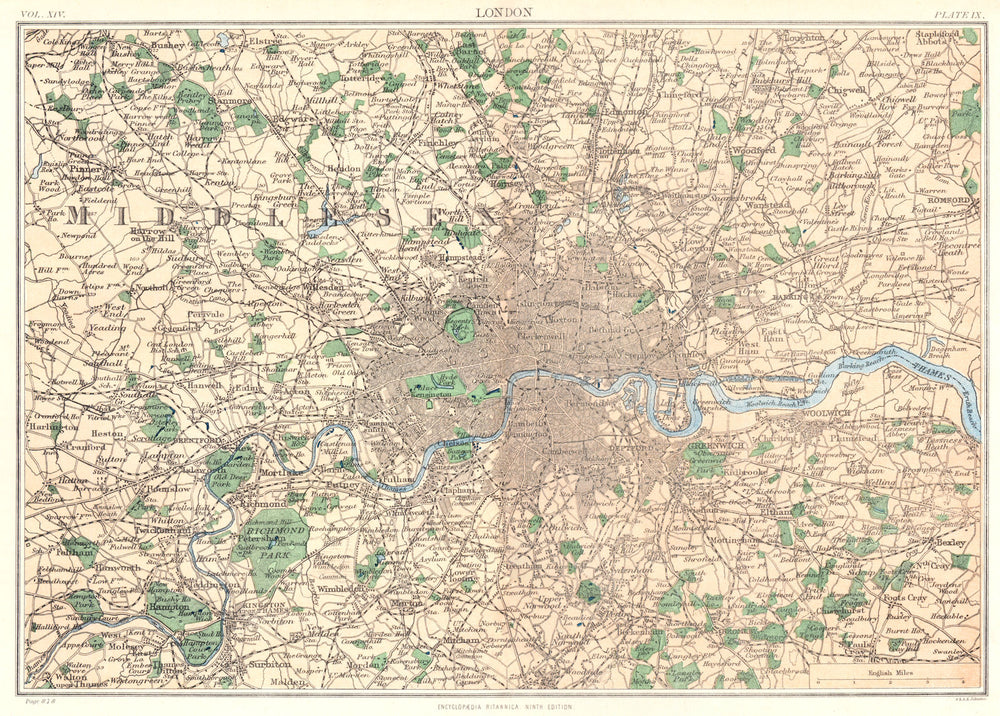 LONDON. Greater London. Britannica 9th edition 1898 old antique map plan chart