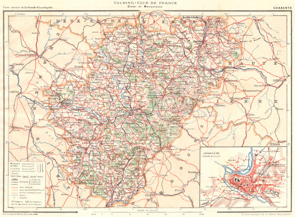 CHARENTE. Département. Inset city town map plan of Angoulême 1904 old