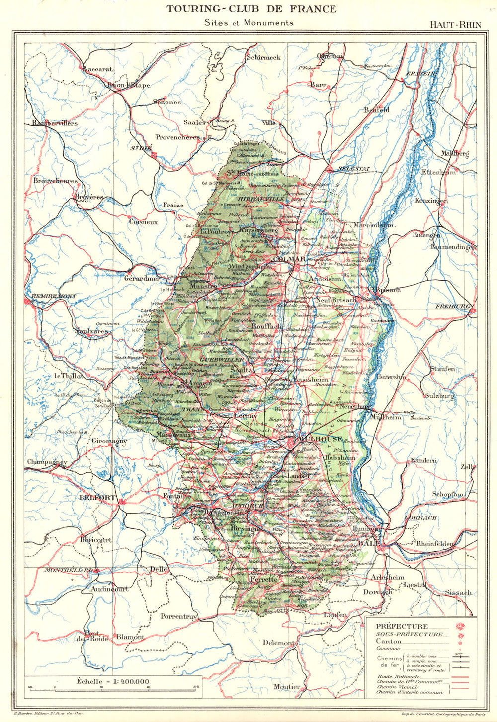 HAUT-RHIN. Département. Haut-Rhin 1929 old vintage map plan chart