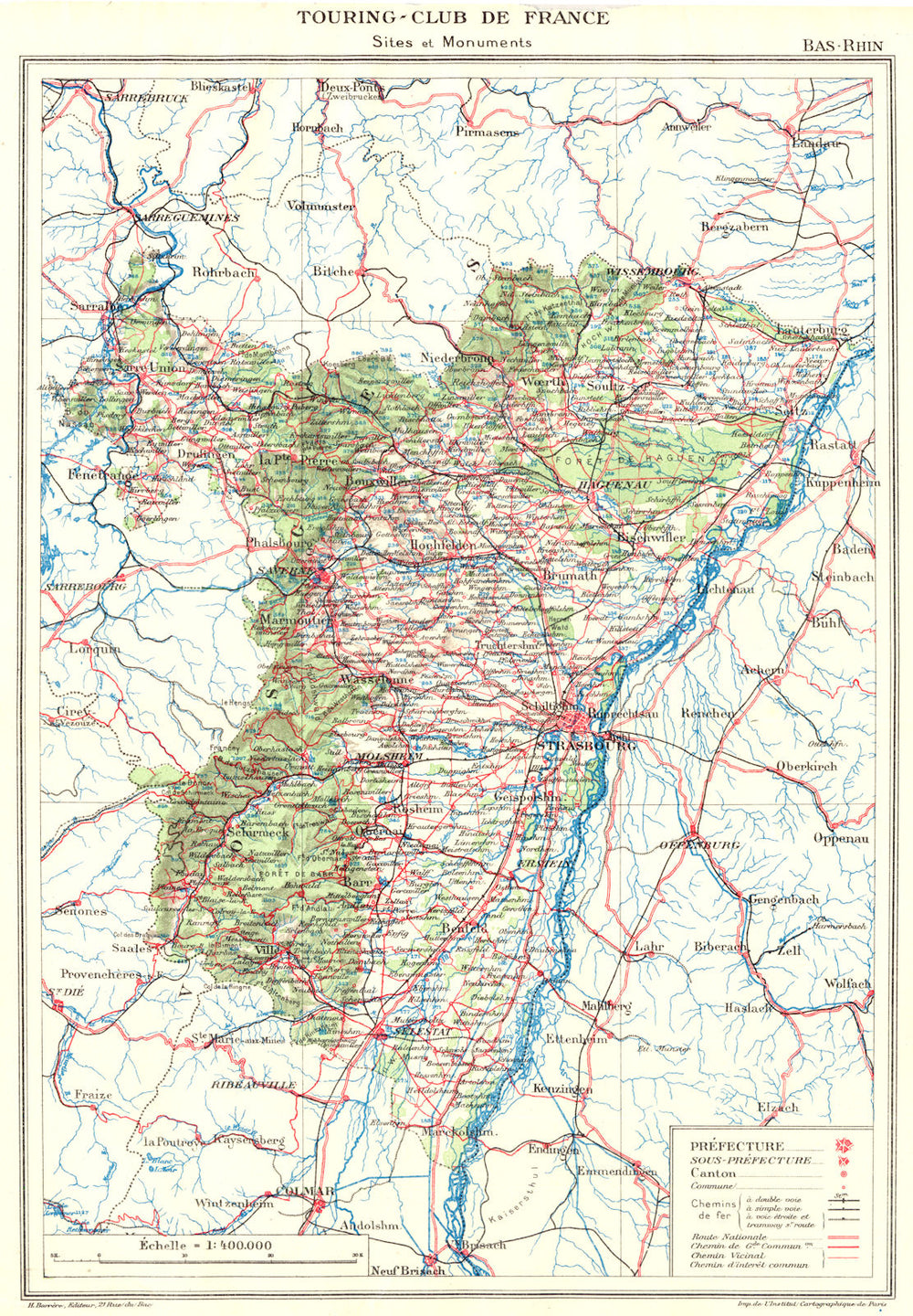 BAS-RHIN. Département. Bas-Rhin 1929 old vintage map plan chart