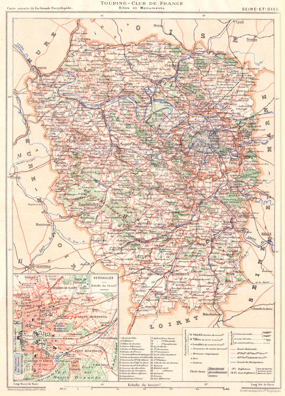 YVELINES. Département. Inset Versailles 1902 old antique map plan chart