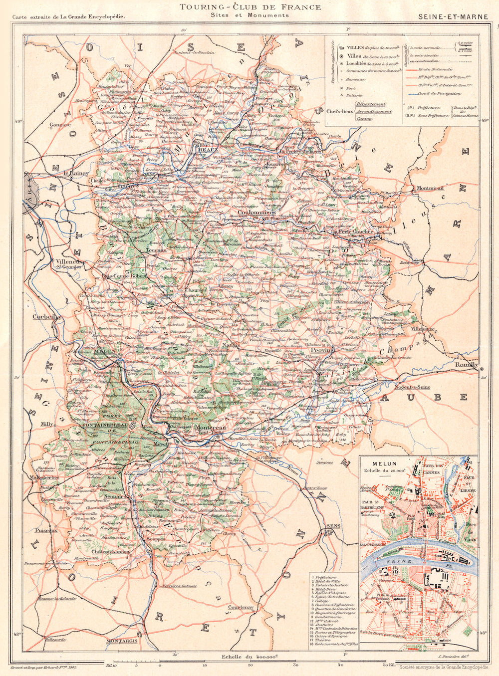 SEINE-ET-MARNE. Département. Inset Melun 1902 old antique map plan chart
