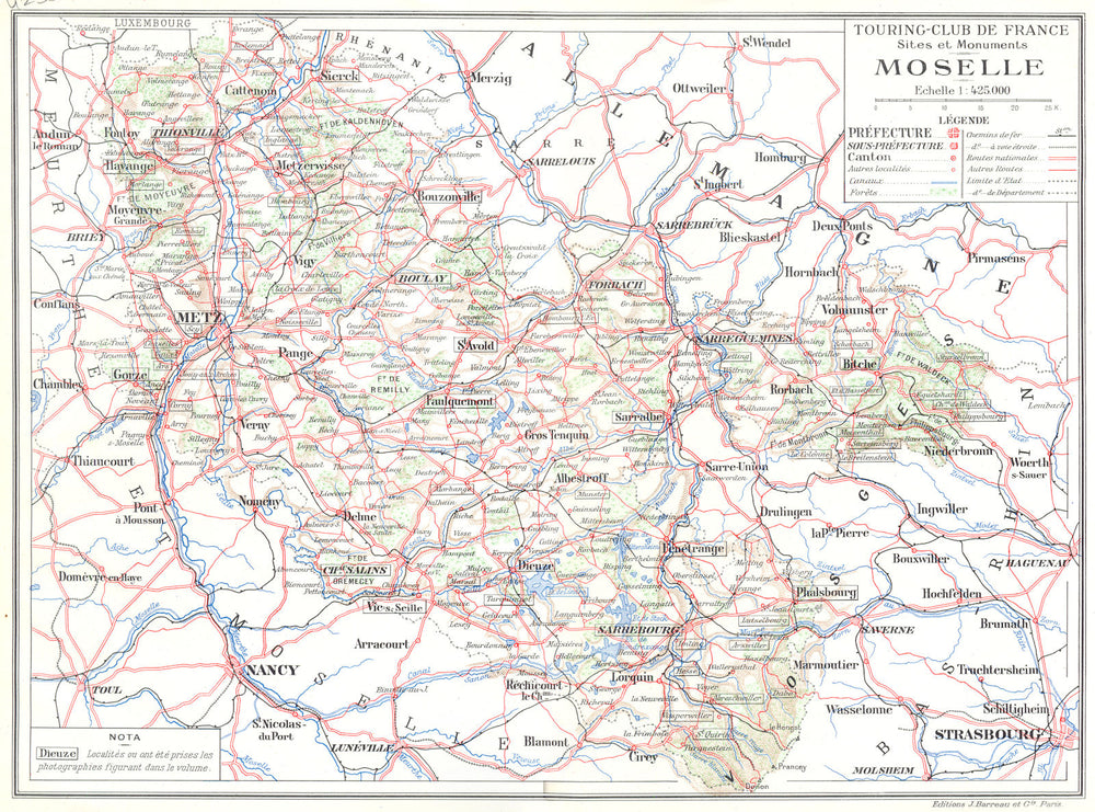 MOSELLE. Département. sites et Monuments Moselle 1937 old vintage map chart