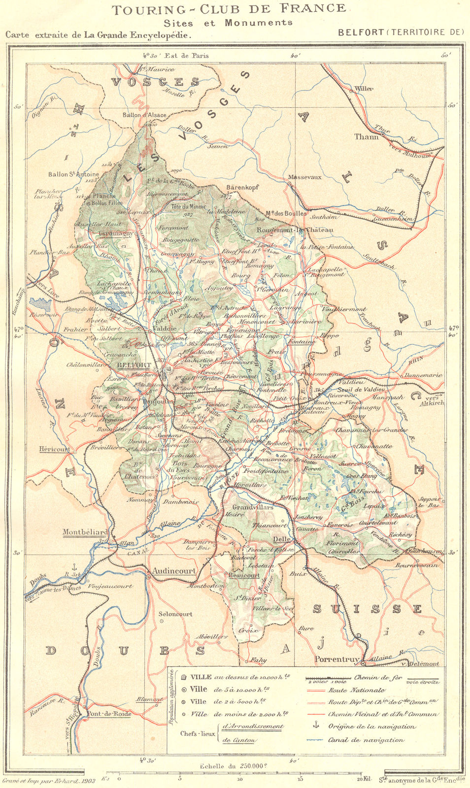 TERRITOIRE DE BELFORT. Département. Belfort (Territoire de)  1906 old map