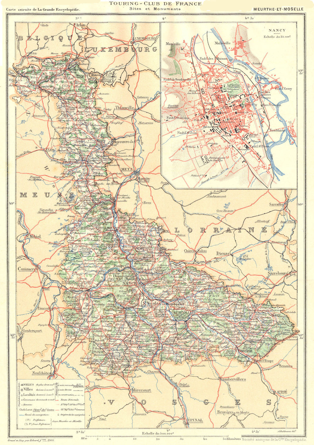 MEURTHE-ET-MOSELLE. Département. Inset city town map plan of Nancy 1906