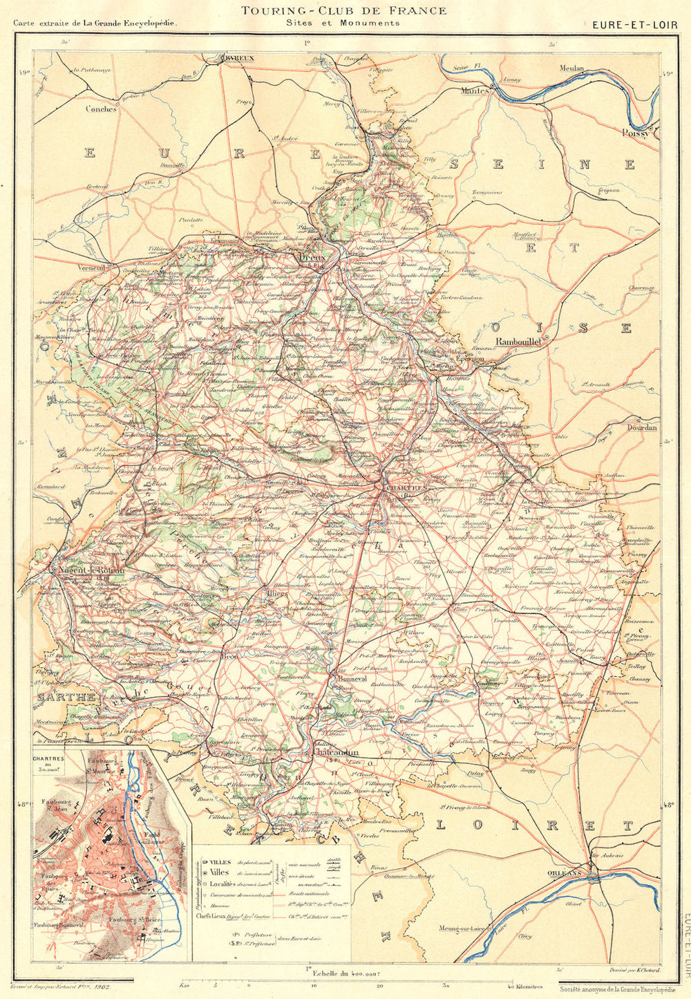 EURE-ET-LOIR. Département. Inset city town map plan of Chartres au 1903