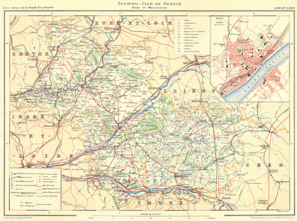 LOIR-ET-CHER. Département. Inset city town map plan of Blois 1903 old