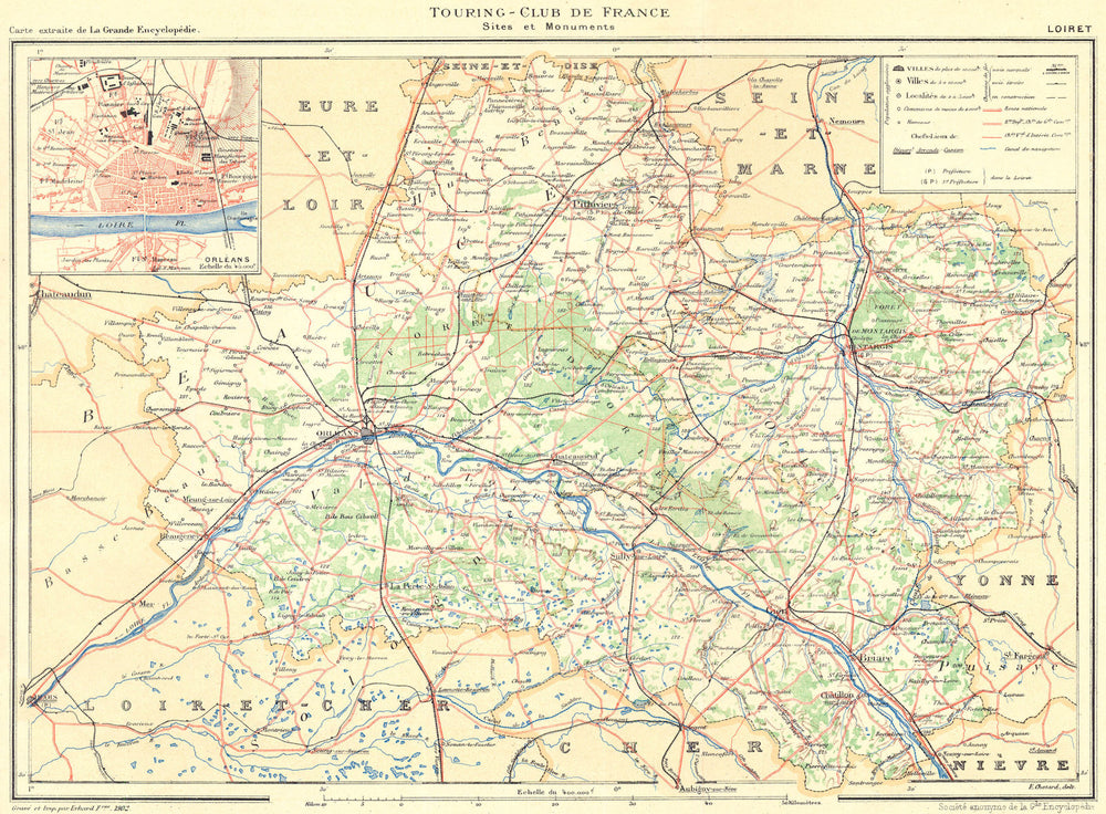 LOIRET. Département. Inset city town map plan of Orléans 1903 old antique