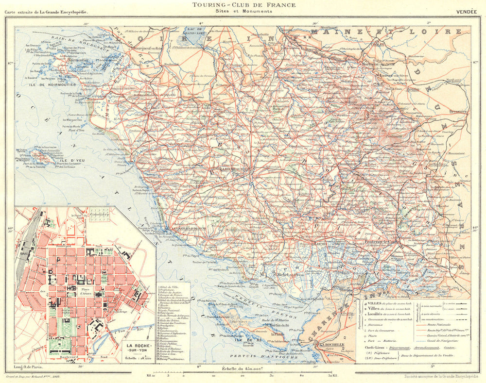 VENDÉE. Département. Inset city town map plan of La Roche-sur-Yon 1904 old