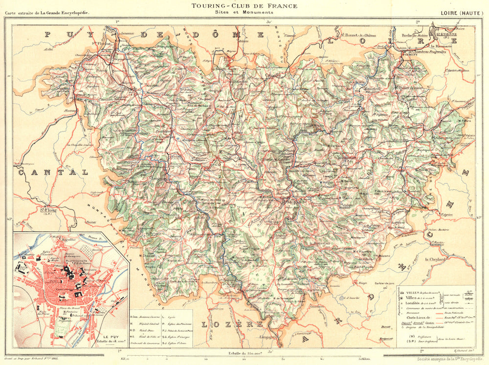 HAUTE-LOIRE. Département. Inset city town map plan of Le Puy 1903 old