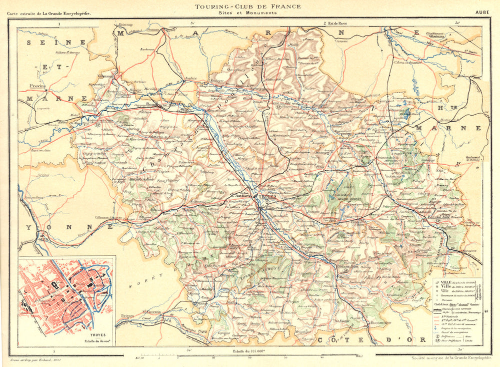 AUBE. Département. Inset city town map plan of Troyes 1906 old antique