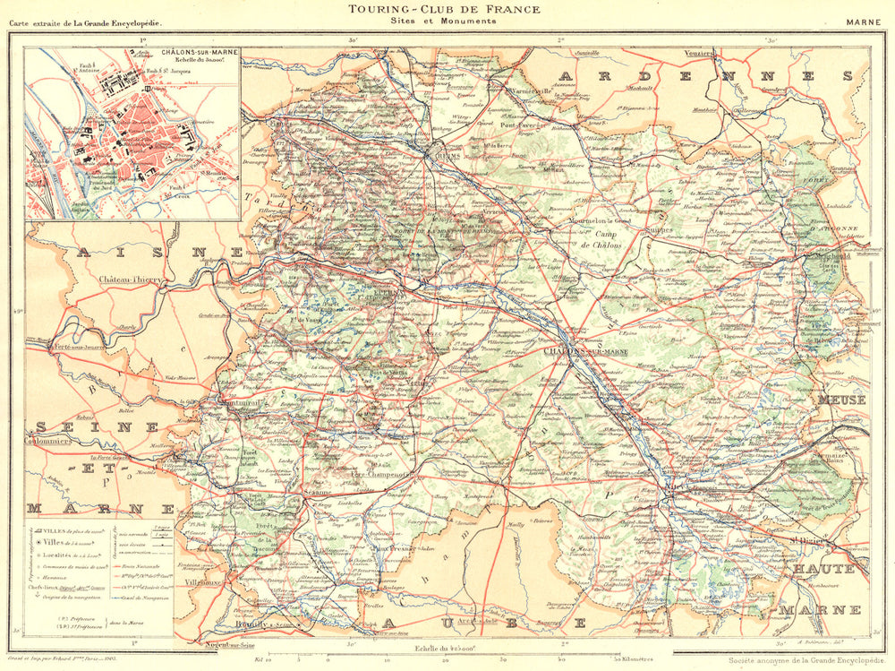 MARNE. Département. Inset city town map plan of Châlons-sur-Marne 1906 old
