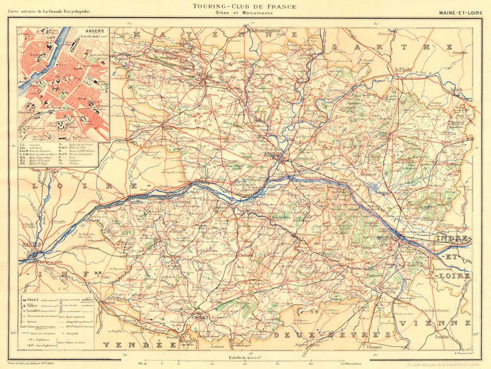 INDRE-ET-LOIRE. Département. Inset city town map plan of Tours 1903 old