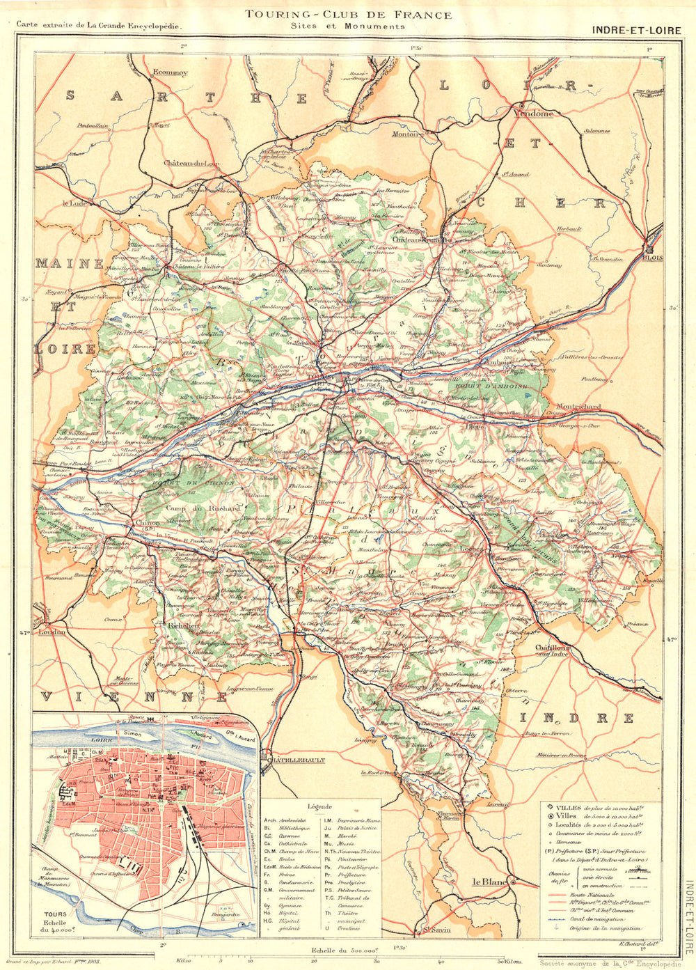 LOIRE-ATLANTIQUE. Département. Inset city town map plan of Nantes 1903 old