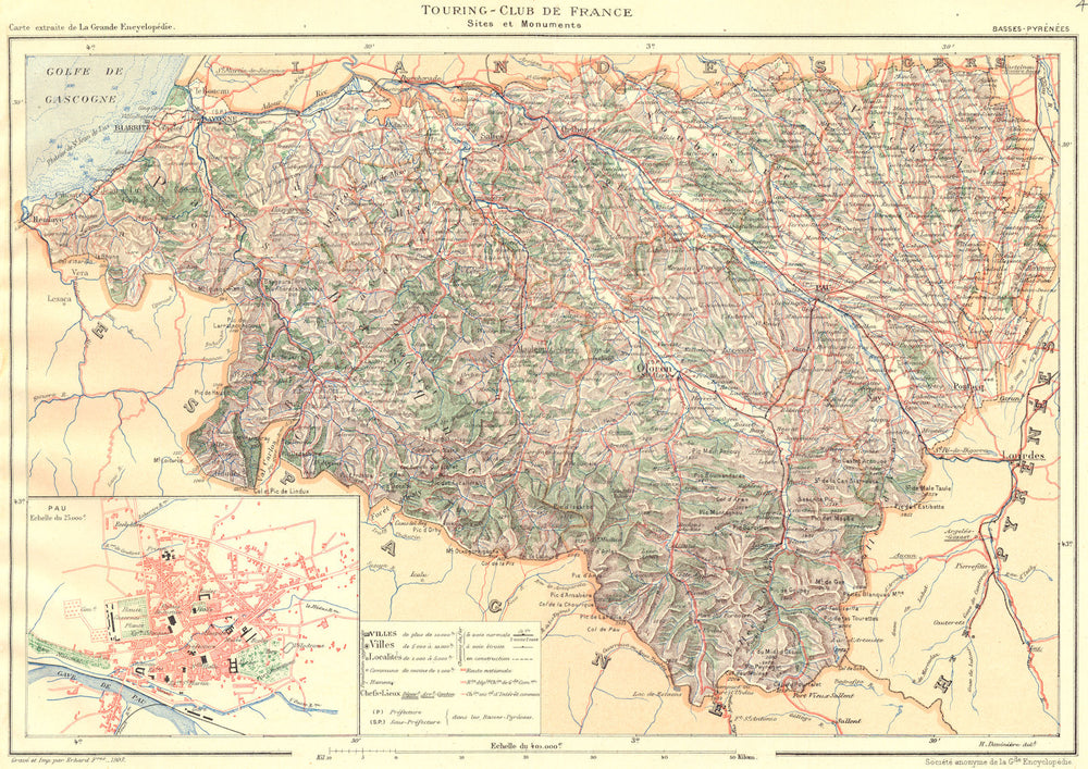 PYRÉNÉES-ATLANTIQUES. Basses-Pyrénées. Département. Inset plan of Pau 1903 map