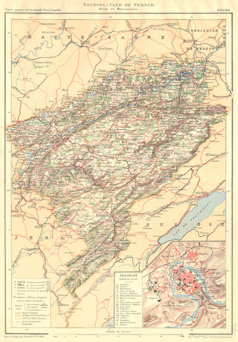DOUBS. Département. Doubs. Département. Inset map Besançon 1905 old