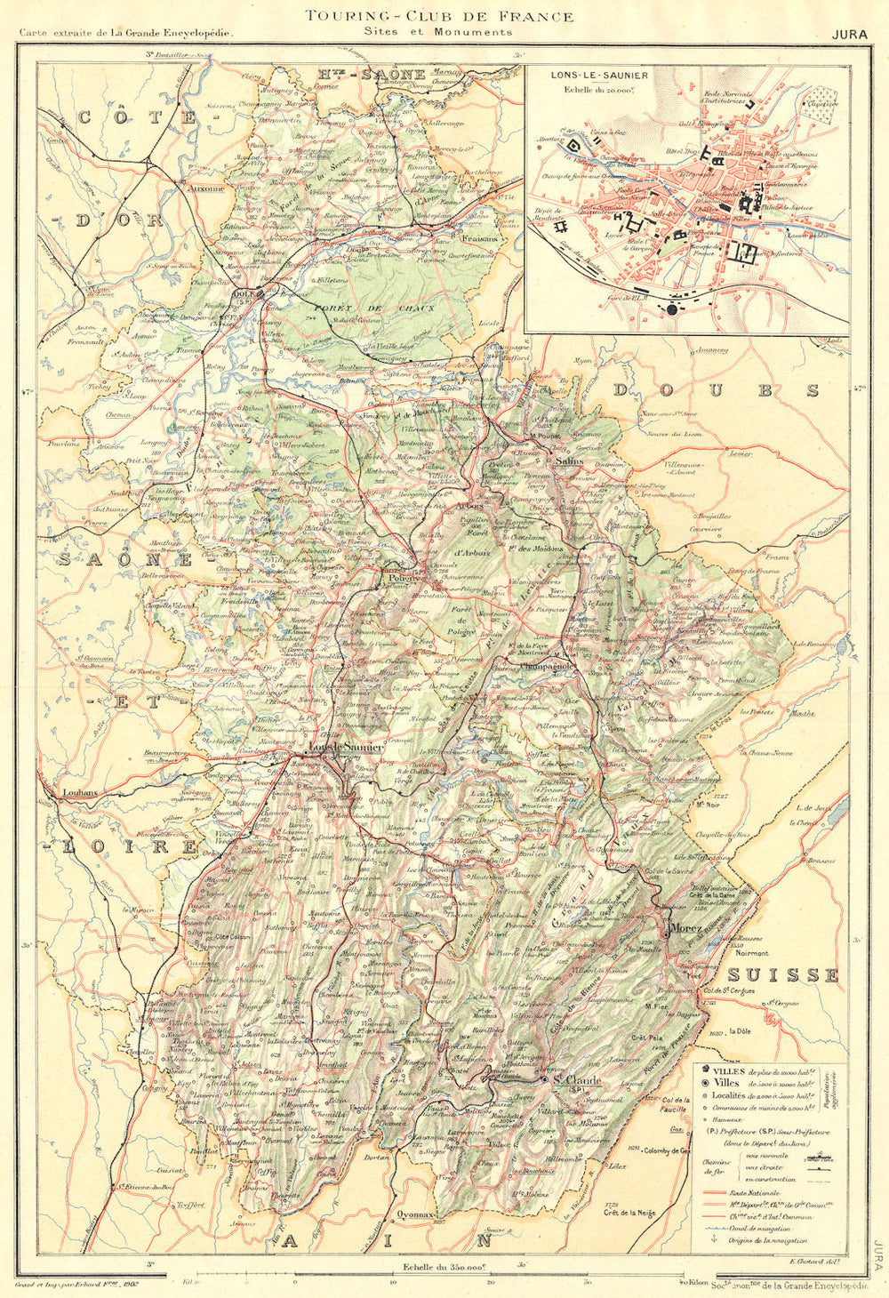 JURA. Département. Jura. Département. Inset town plan Lons-le-Saunier 1905 map