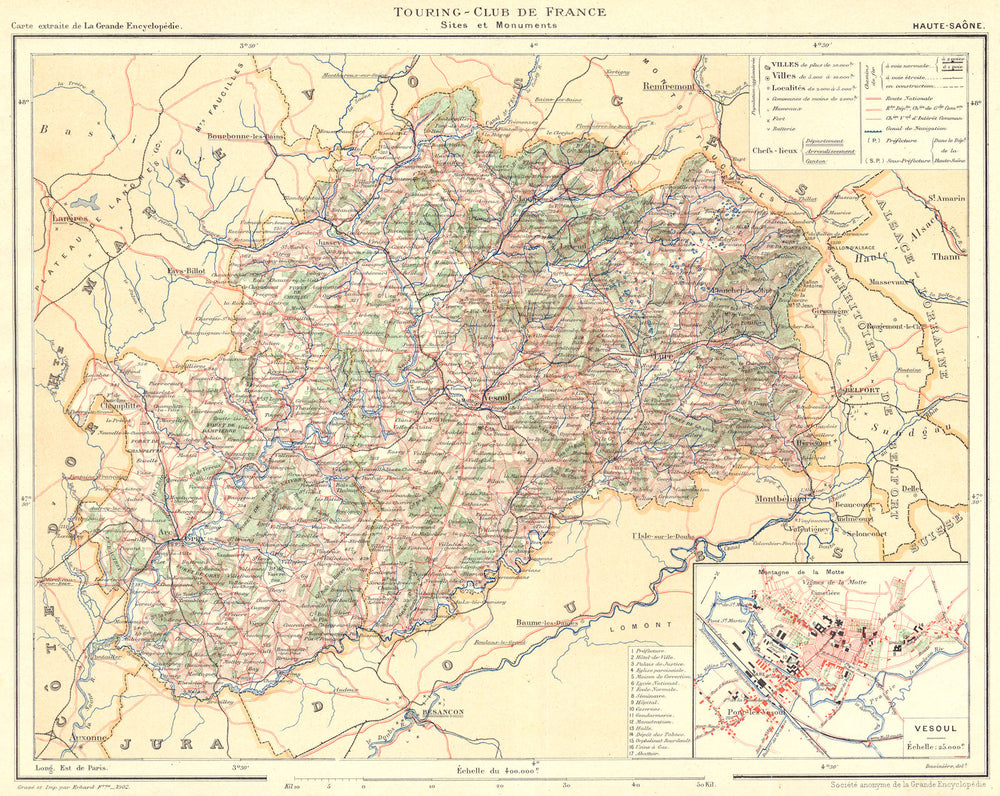 HAUTE-SAÔNE. Département. Inset city town map plan of Vesoul 1905 old