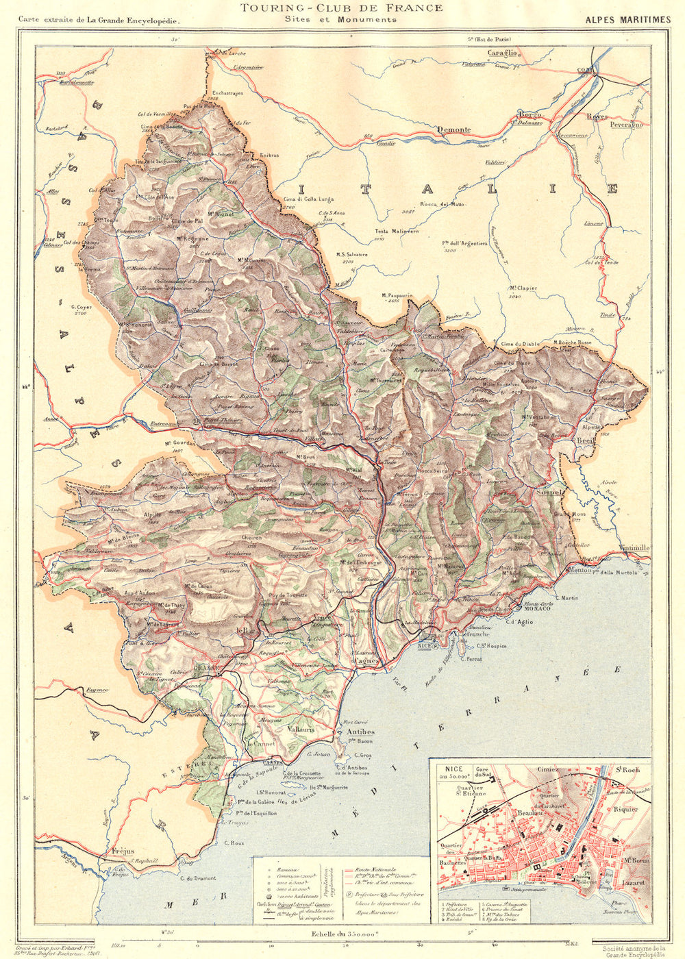 ALPES-MARITIMES. Département. Inset city town map plan of Nice 1903 old