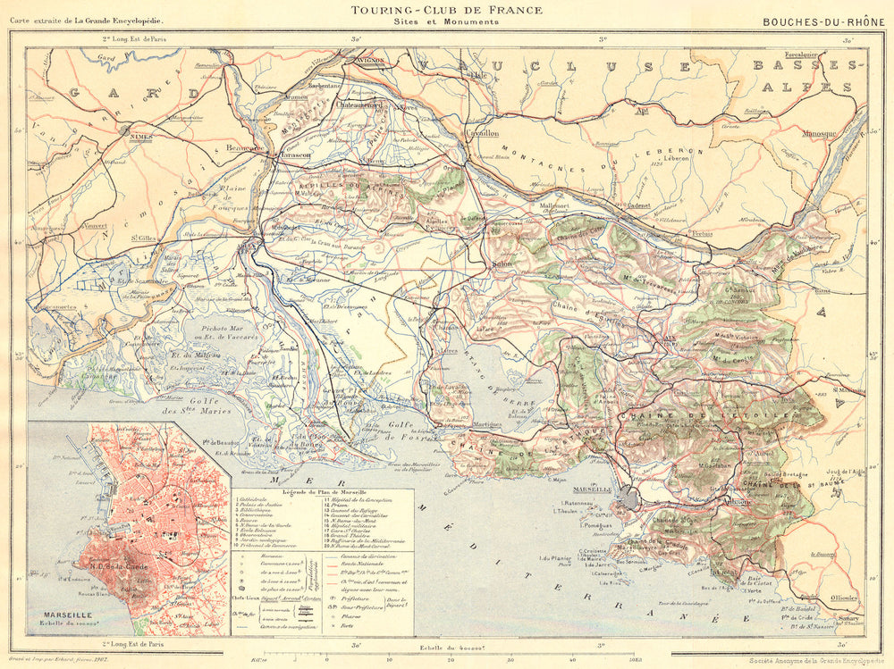BOUCHES-DU-RHÔNE. Département. Inset city town map plan of Marseille 1902