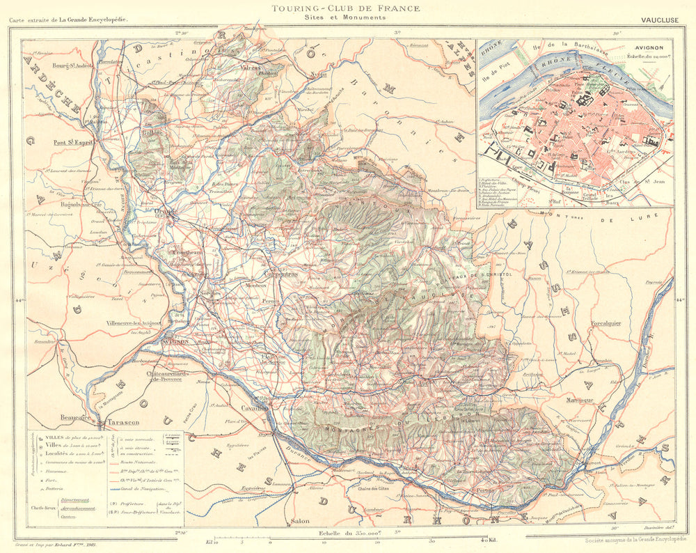 VAUCLUSE. Département. Inset city town map plan of Avignon 1902 old