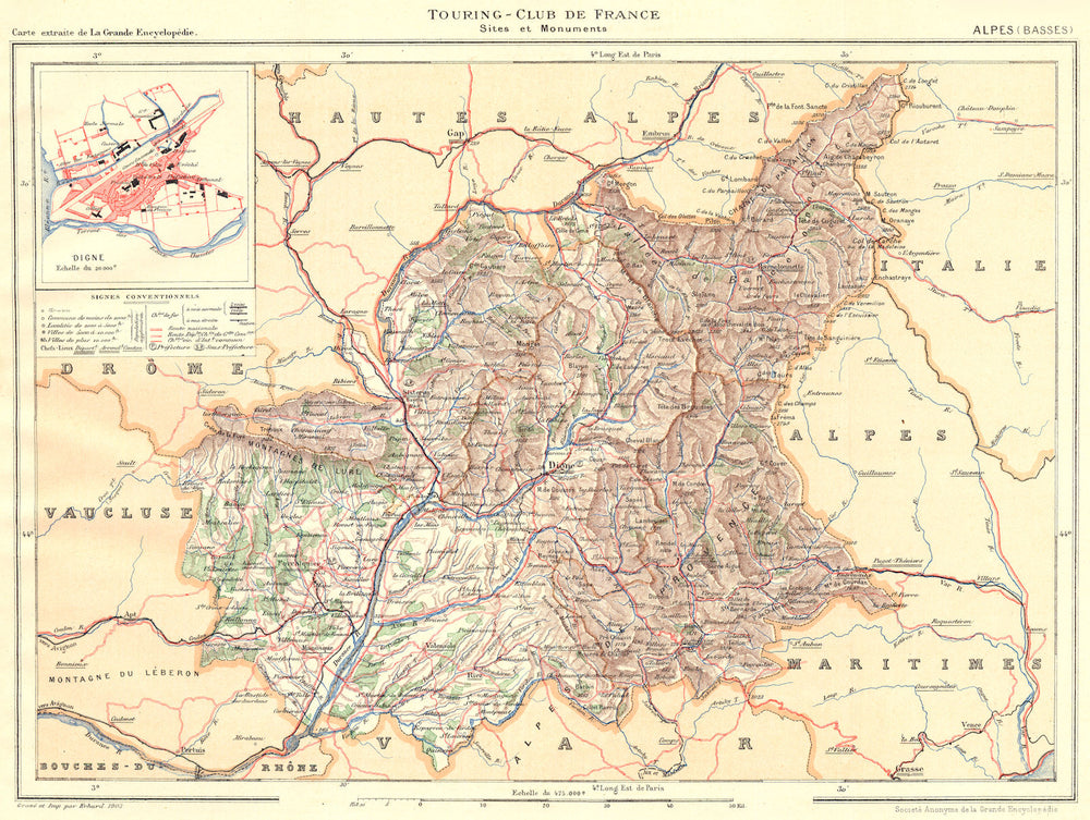 ALPES-DE-HAUTE-PROVENCE. Département. Inset city town map plan of Digne 1902